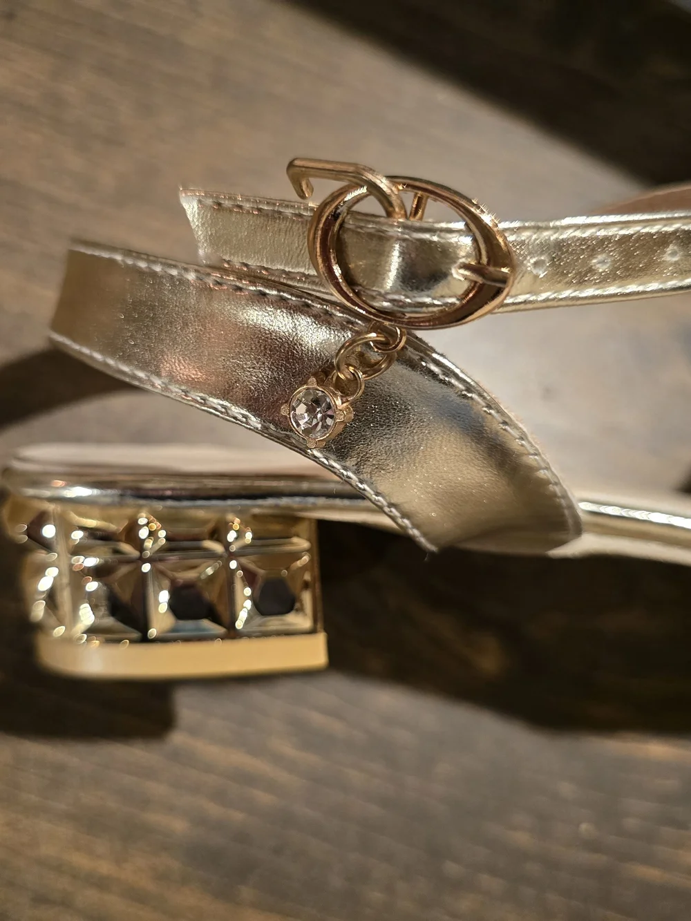 Elegant Gold Ankle-Strap Low Heel Sandals for Women